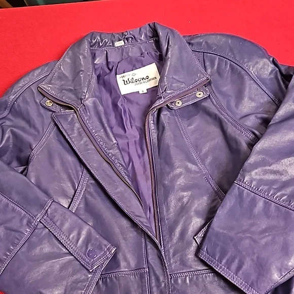 WILSON'S LEATHER Purple bomber biker moto jacket pockets lined  great color! - Picture 7 of 16